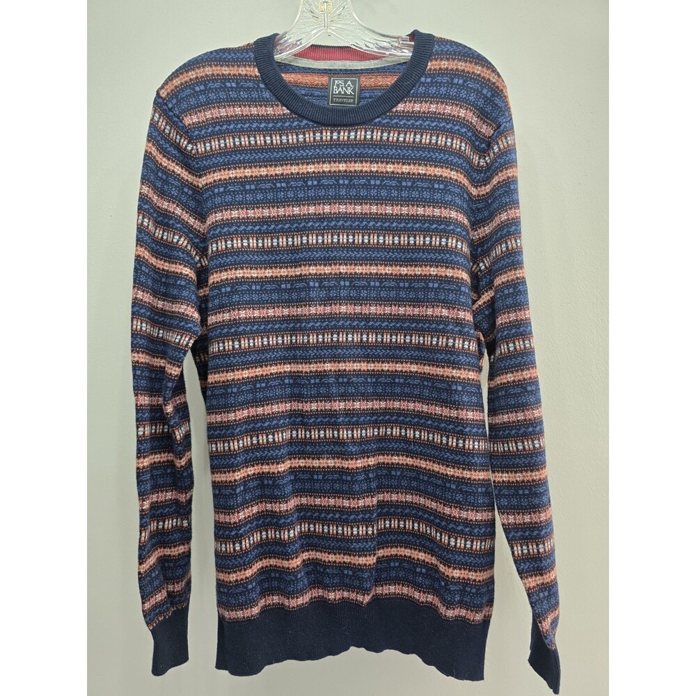 Jos A Bank Sweater Mens Medium Traveler Aztec Striped Casual Thermal Long Sleeve
